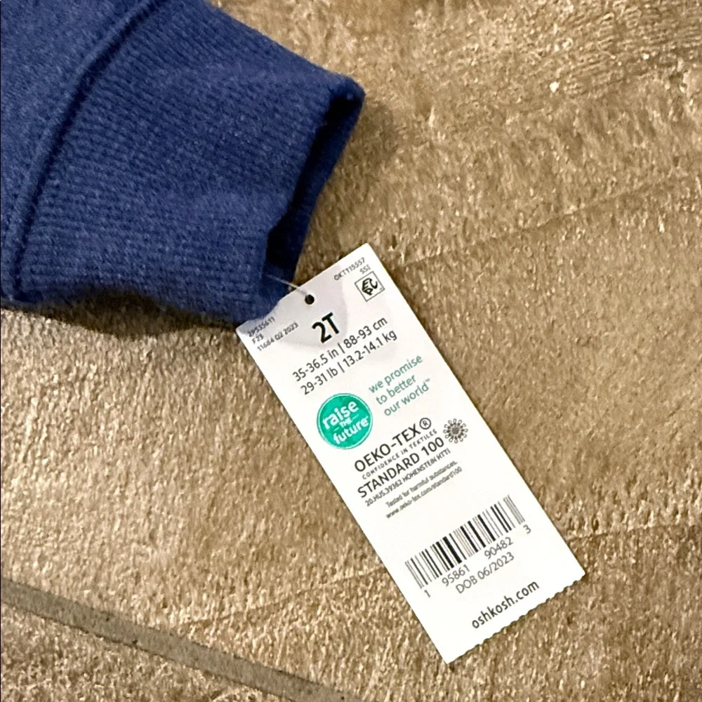 NWT OshKosh B’gosh Boys 2T Blue Full Zip Hoodie Sweatshirt Zip Up Unisex